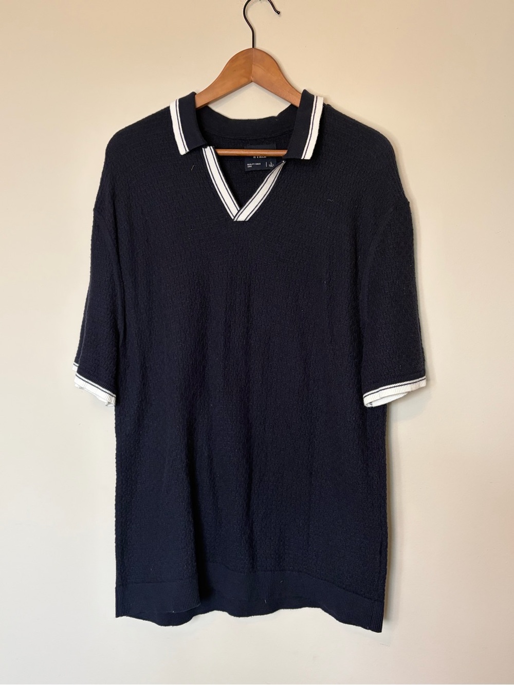 Abercrombie & Fitch Navy V-Neck Johnny collar knit polo  shirt Large